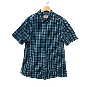 Fjallraven Ovik Shirt Mens XL Blue Plaid Short Sleeve Pocket Lightweight